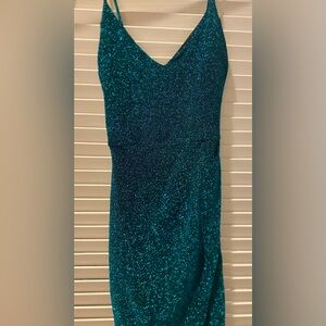 Metallic teal bodycon dress